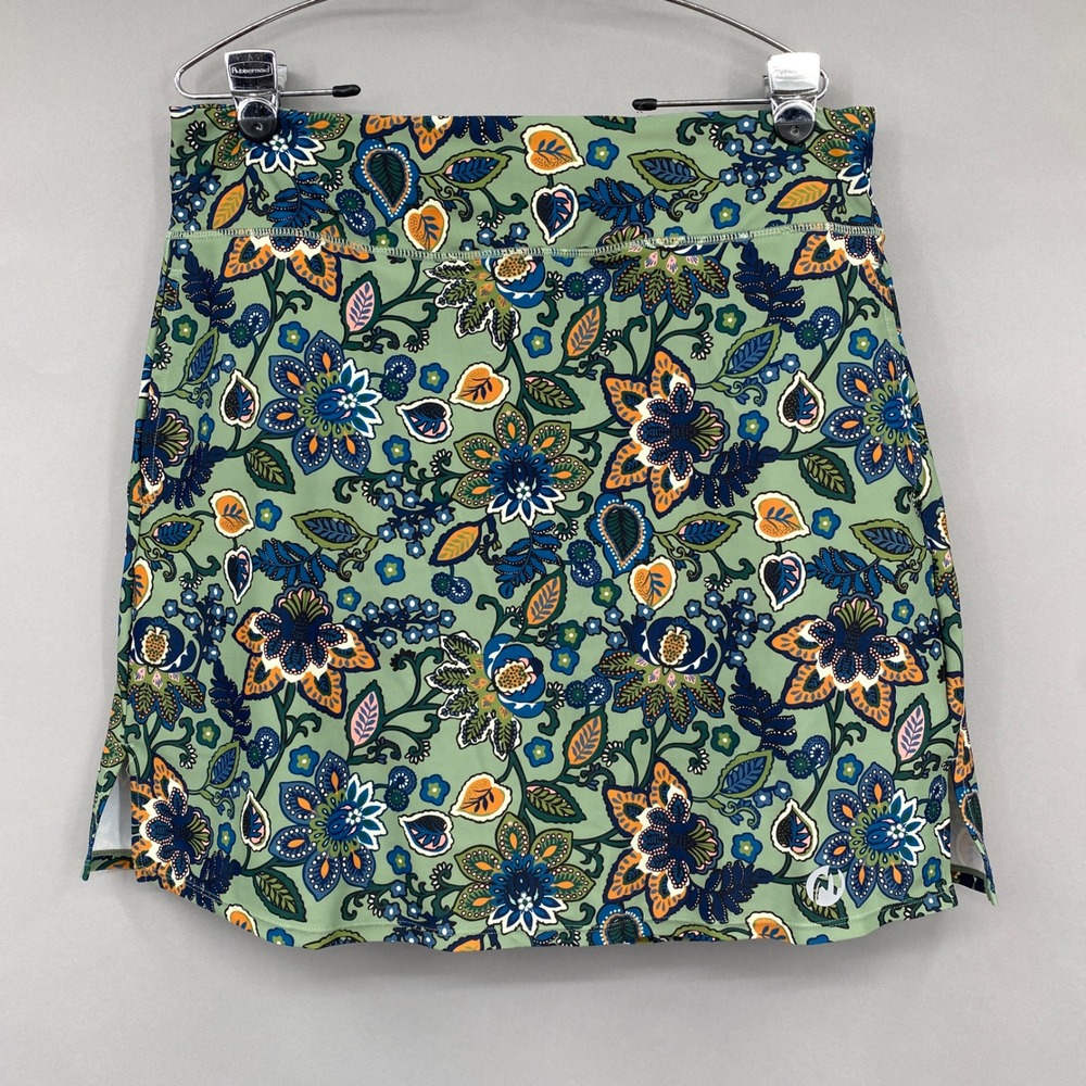 Moteepi Floral Paisley Active Skort Womens XL Green Tennis Golf Skirt Pockets